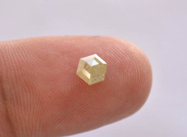 0.60 CTW Yellow Diamond Fancy Shape, Faceted Rose Cut Natural Diamond, Rose Cut Diamond, Loose Diamond, Hexagon Shape Diamond