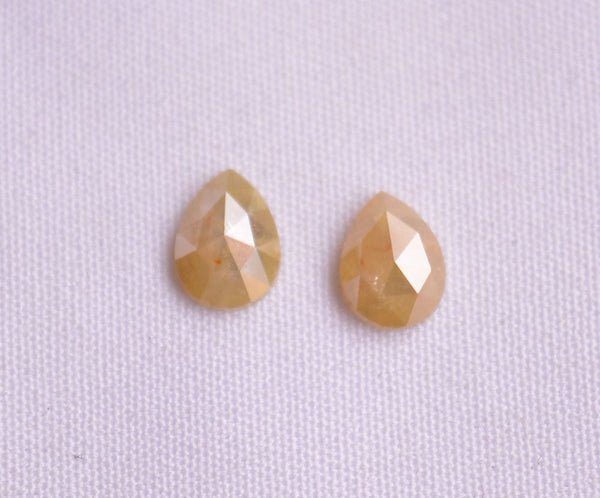 1 Pair, 5x6.80mm Yellow Rose Cut Diamond, Loose Diamond, Matched Pairs, Faceted Pear Shape Rose Cut Diamond Earring, Diamond Polki