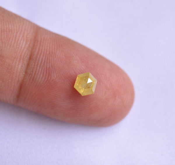 0.80 CTW Yellow Diamond, Fancy Hexagon Shape Diamond, Rose Cut Diamond, Loose Diamond, Faceted Rose Cut Diamond